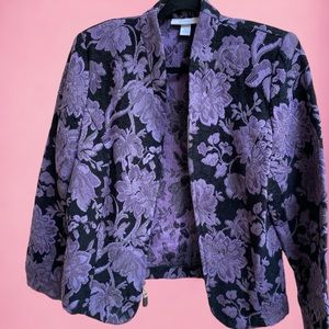 Dress Barn Zip Up Poly/Rayon/Cotton Purple/Blk Brocade Jacket EUC
